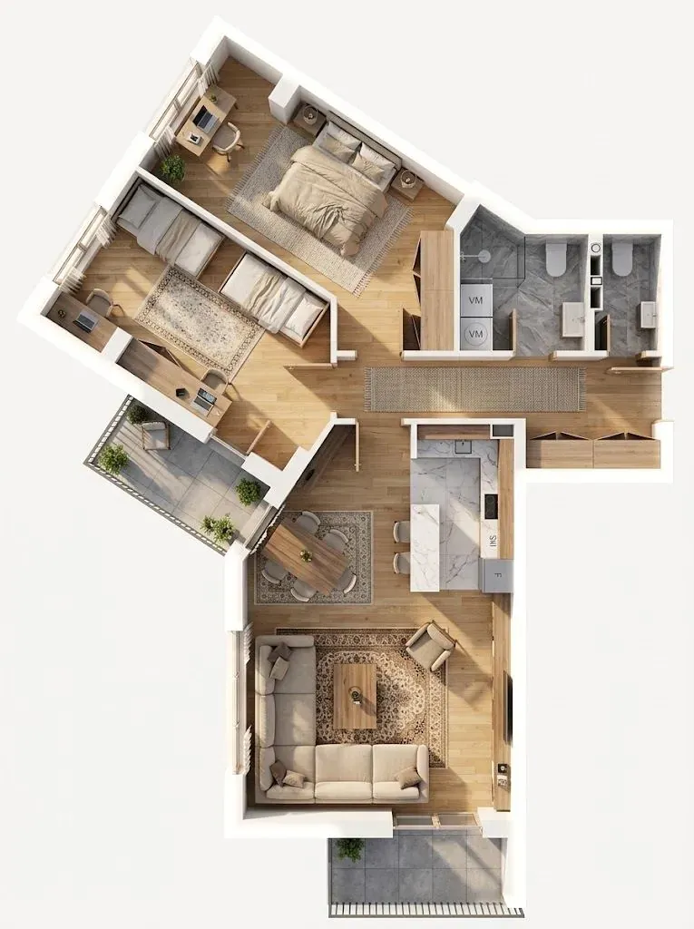3D-Ansicht der Wohnung A12
