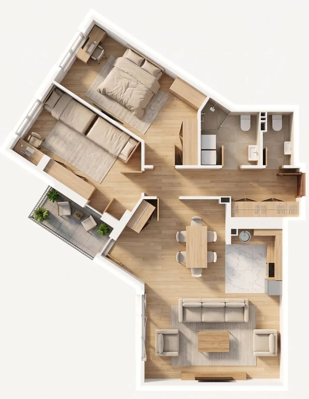 3D-Ansicht der Wohnung A3