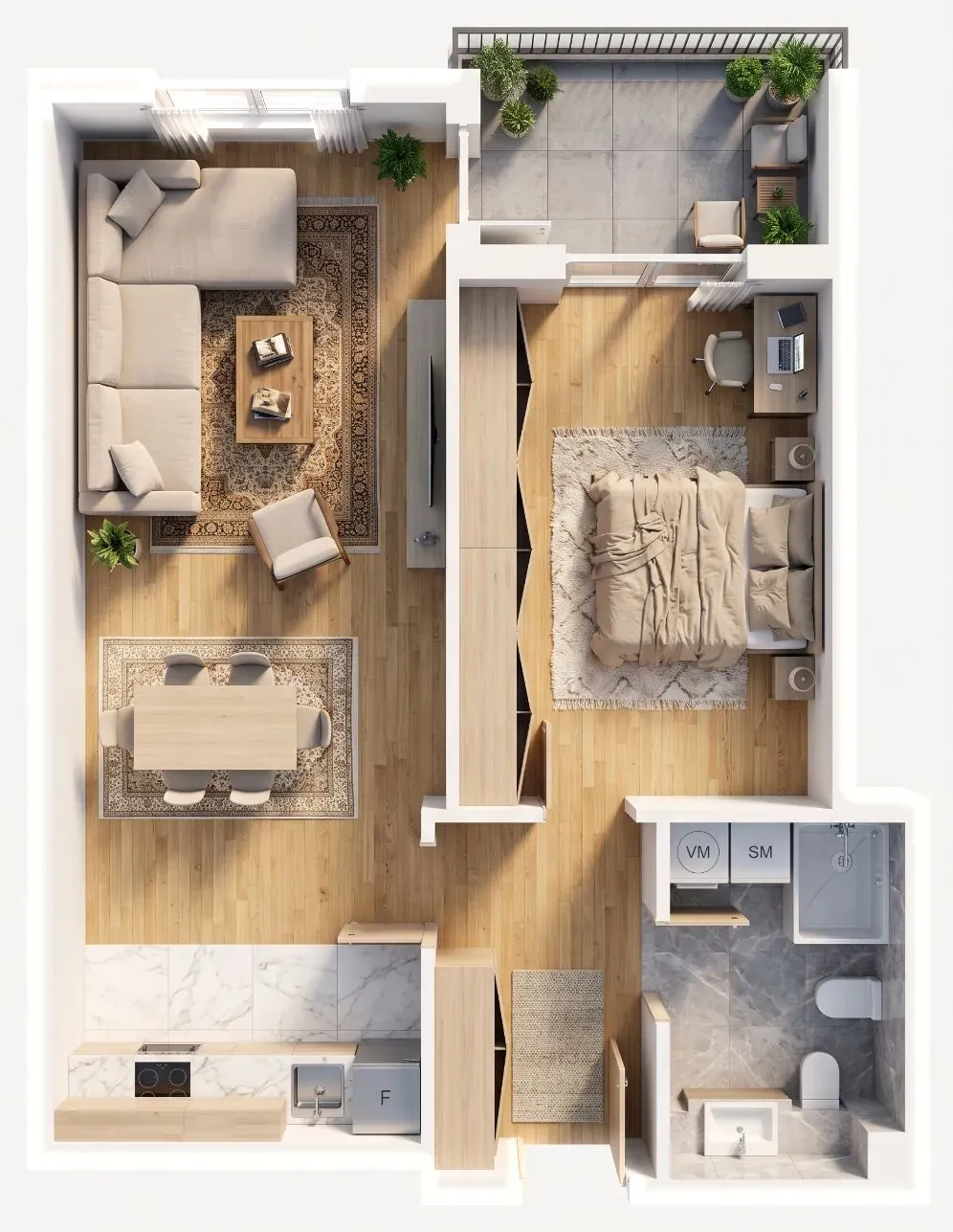 3D-Ansicht der Wohnung A61