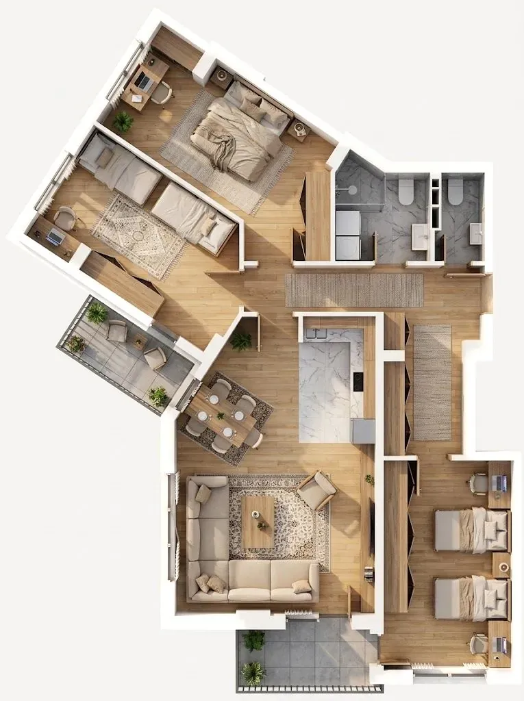3D-Ansicht der Wohnung A70