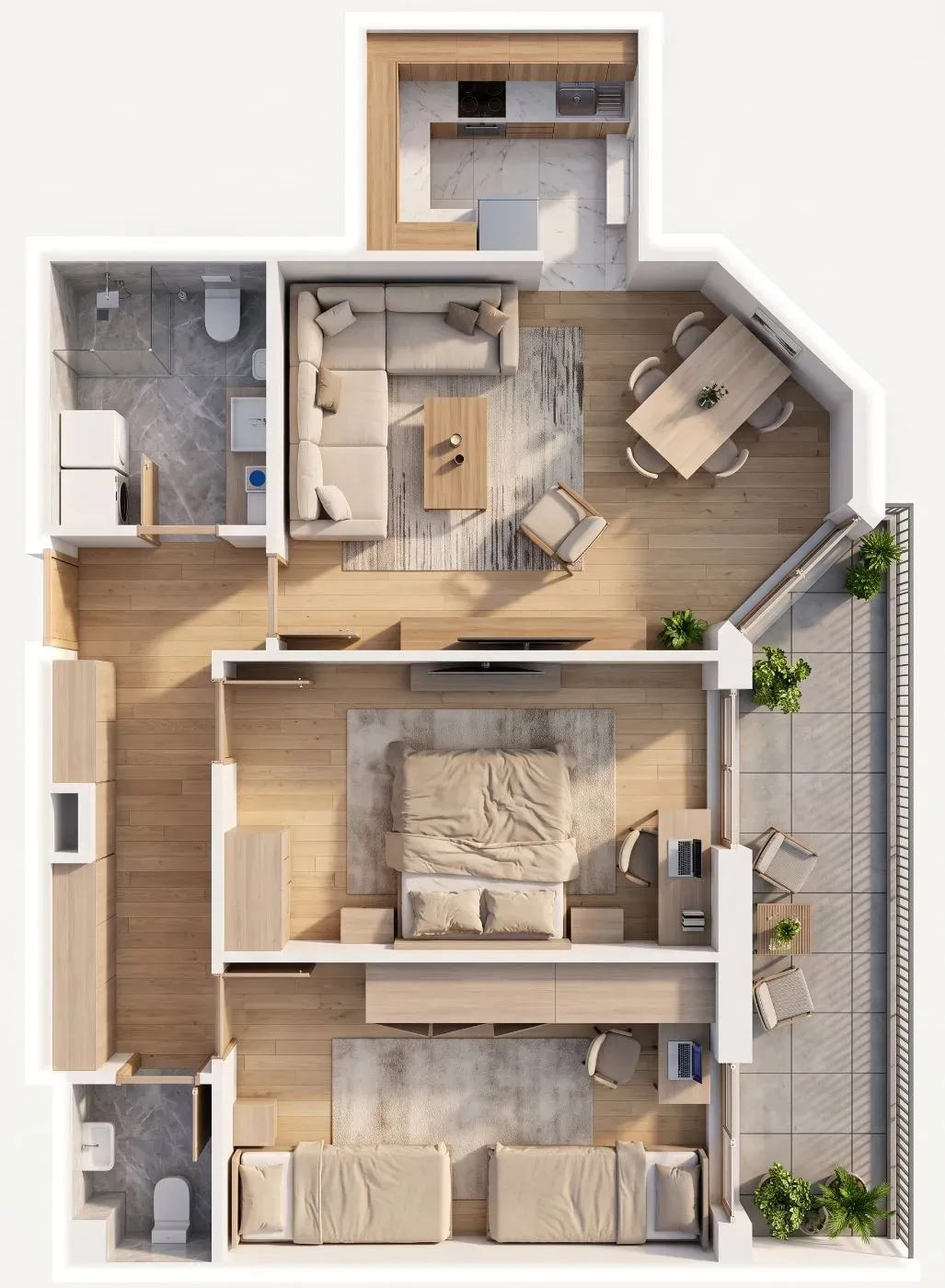 3D-Ansicht der Wohnung A76