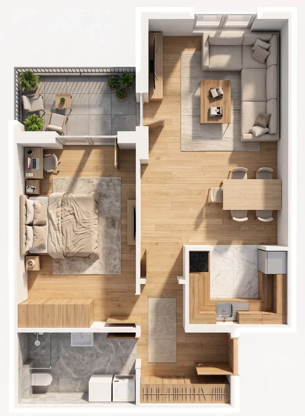 3D-Ansicht der Wohnung B1