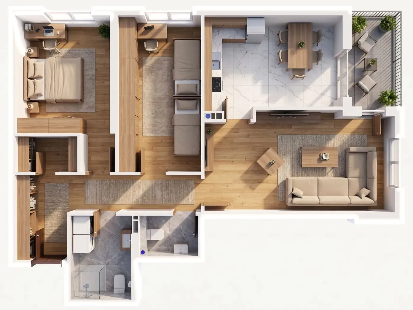 3D-Ansicht der Wohnung B2