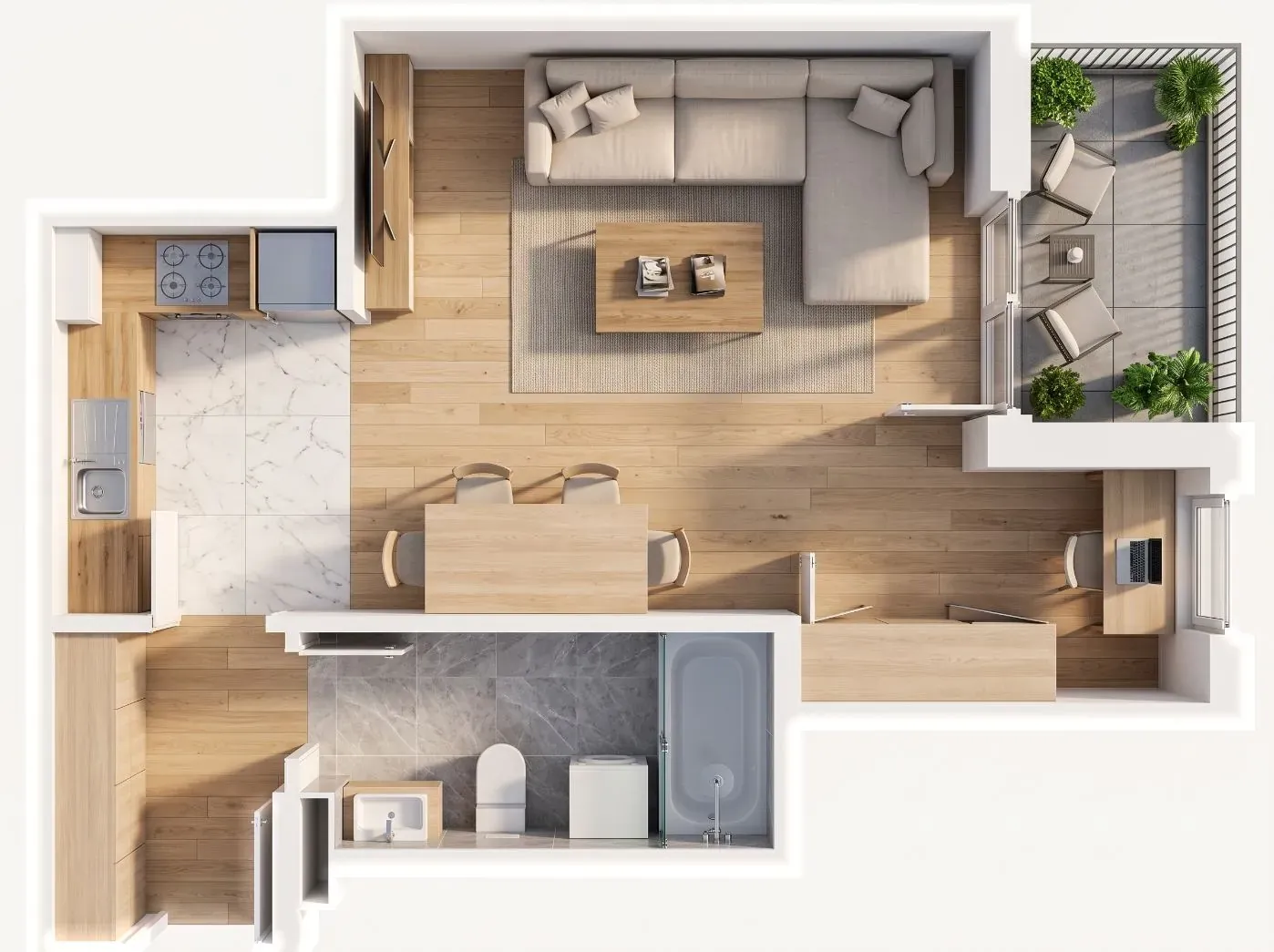 3D-Ansicht der Wohnung B3
