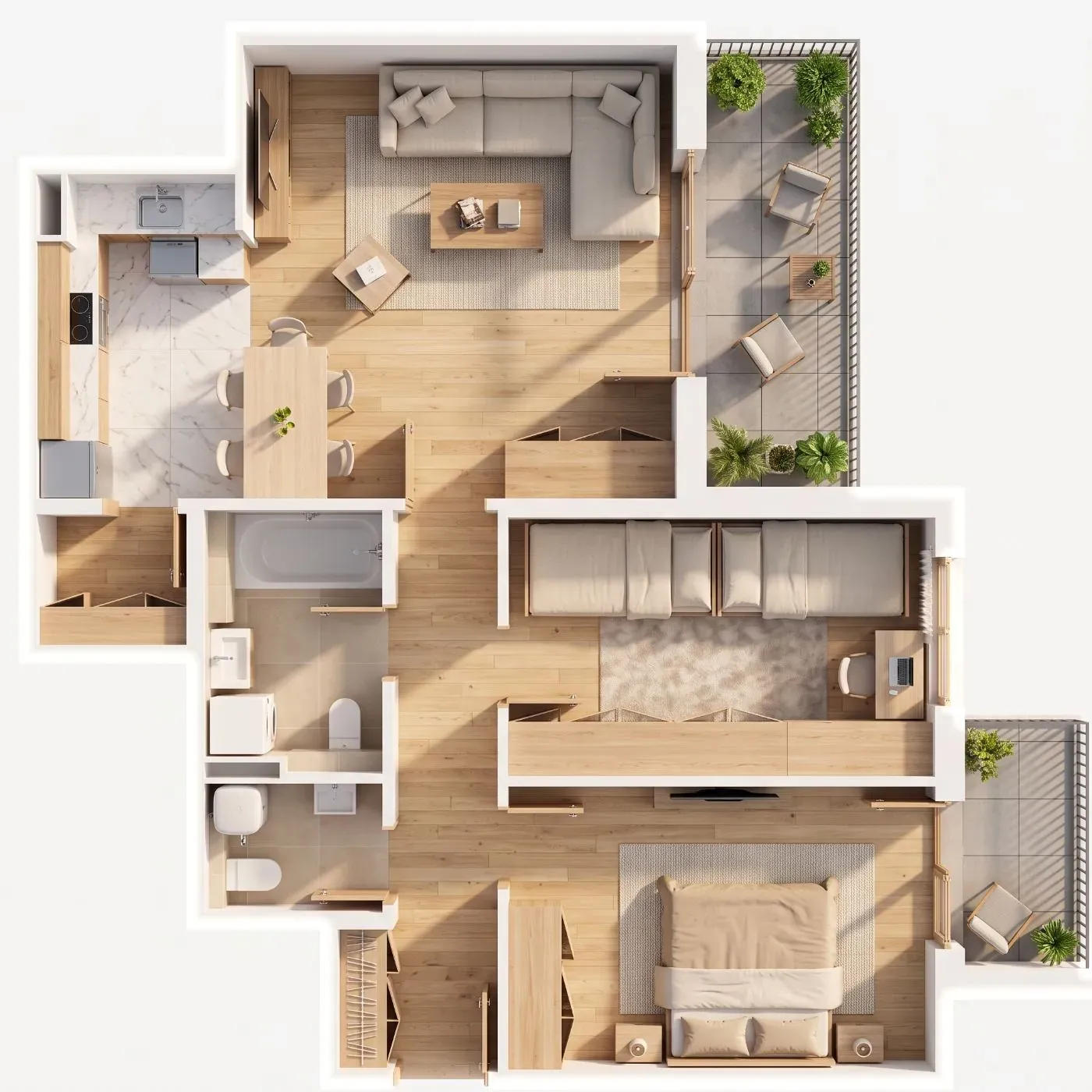 3D-Ansicht der Wohnung B33
