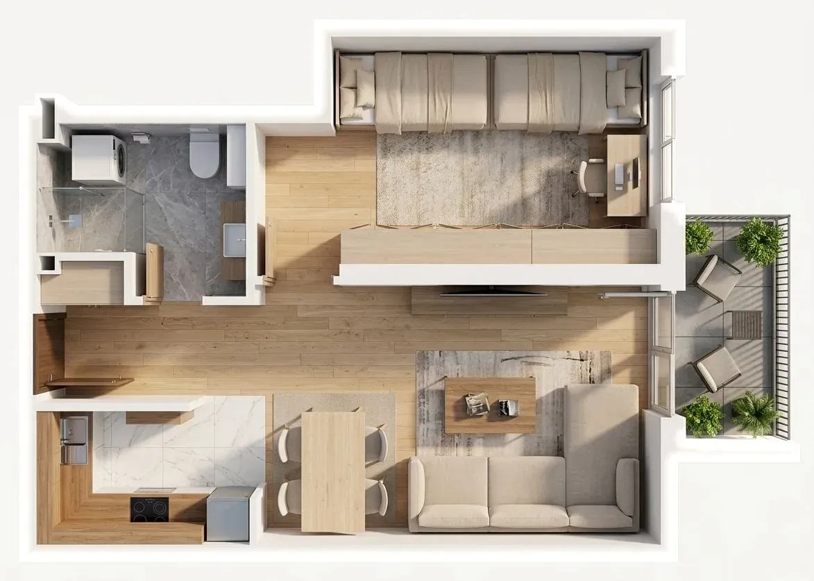 3D-Ansicht der Wohnung B4