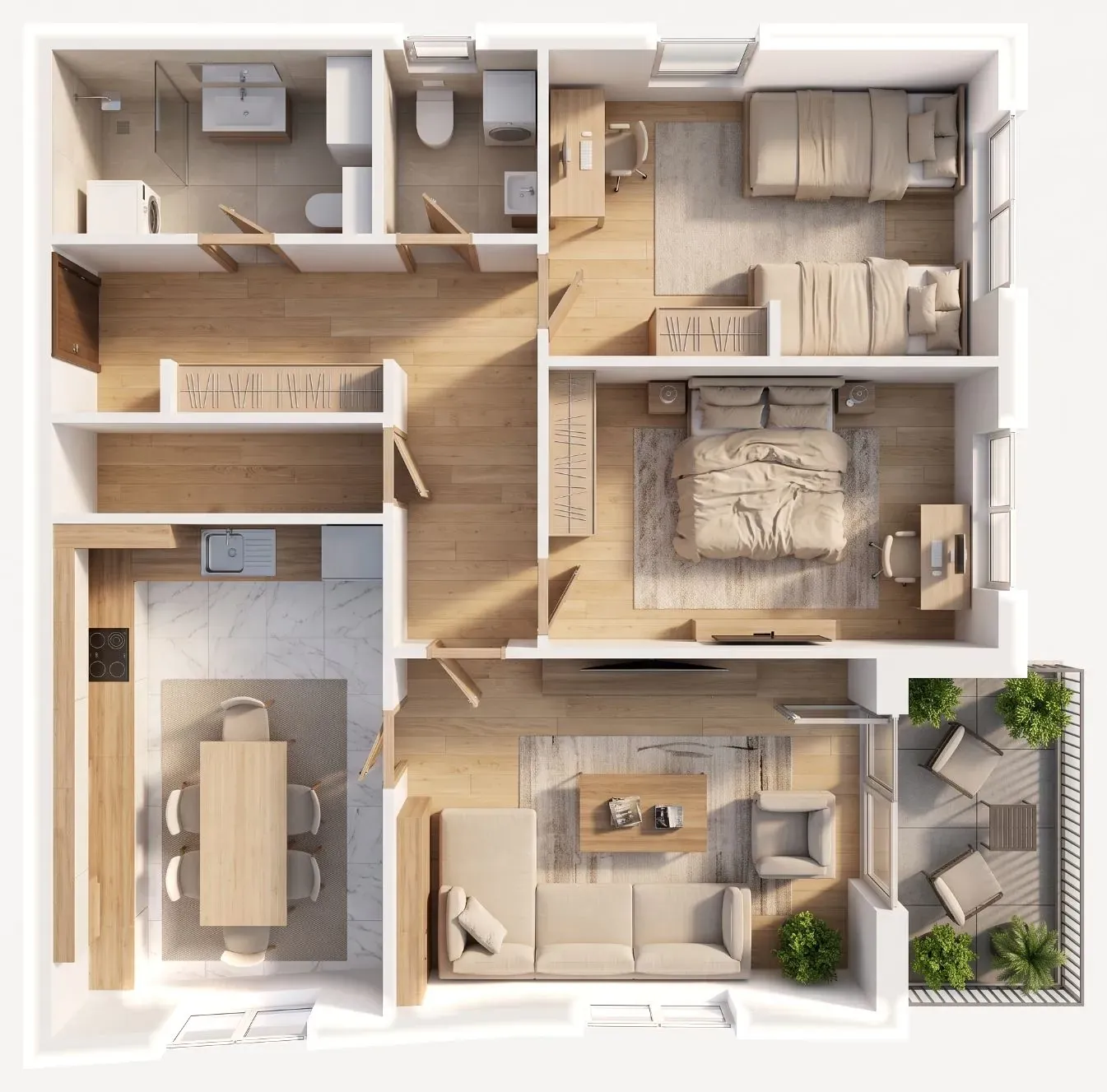 3D-Ansicht der Wohnung B5