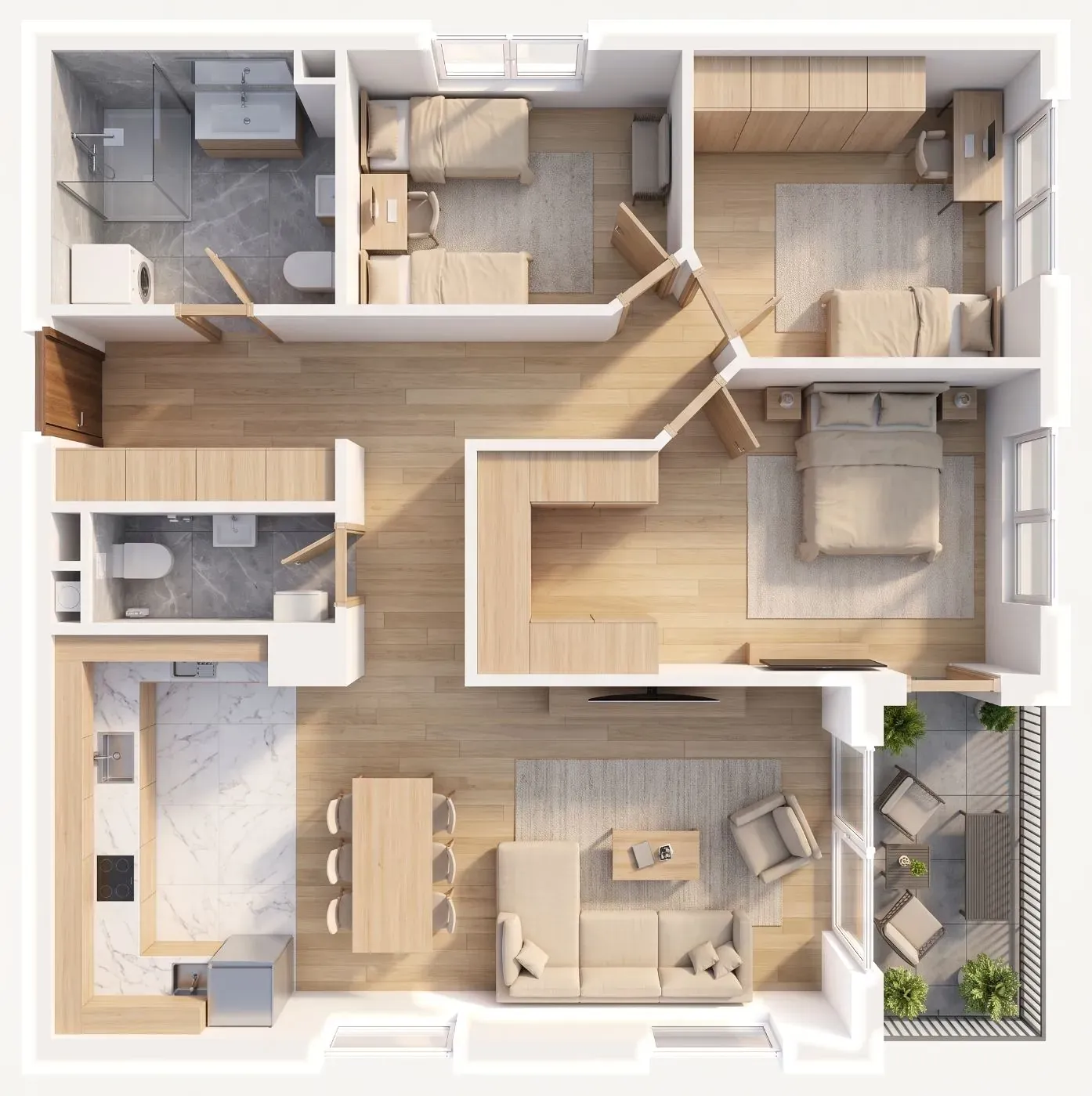 3D-Ansicht der Wohnung B52