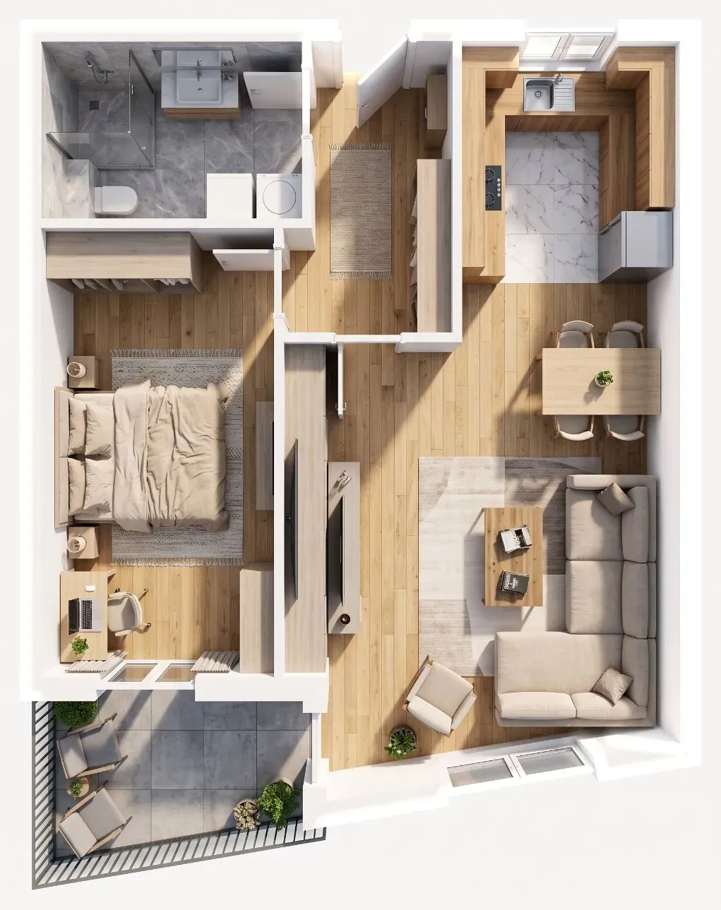 3D-Ansicht der Wohnung B6