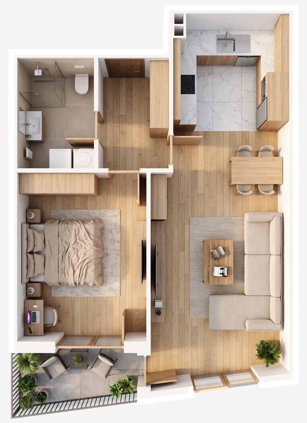 3D-Ansicht der Wohnung B8