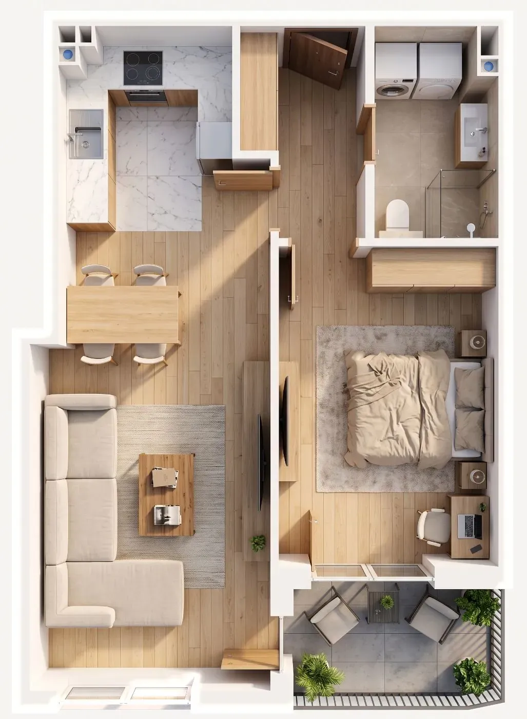 3D-Ansicht der Wohnung B9